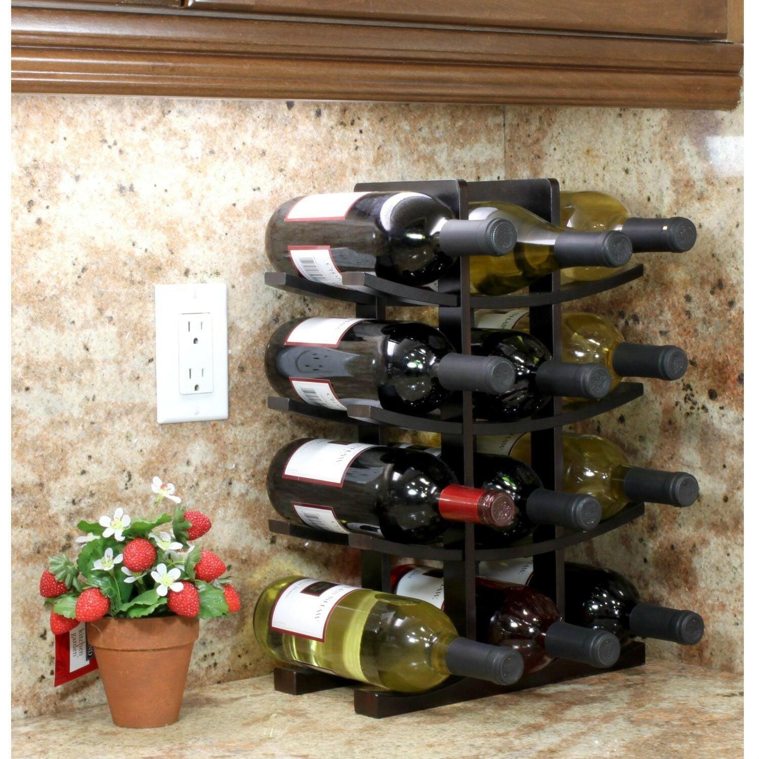 12-Bottle Wine Rack in Dark Espresso Finish Bamboo - FurniFindUSA