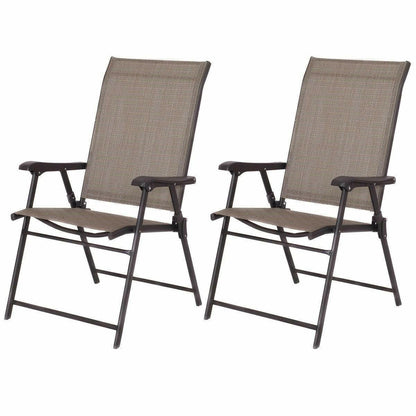 Set of 2 Outdoor Folding Patio Chairs in Brown with Black Metal Frame - FurniFindUSA