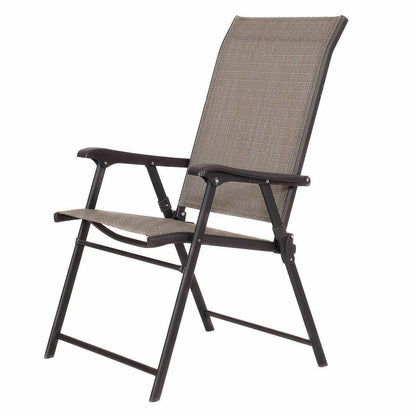 Set of 2 Outdoor Folding Patio Chairs in Brown with Black Metal Frame - FurniFindUSA