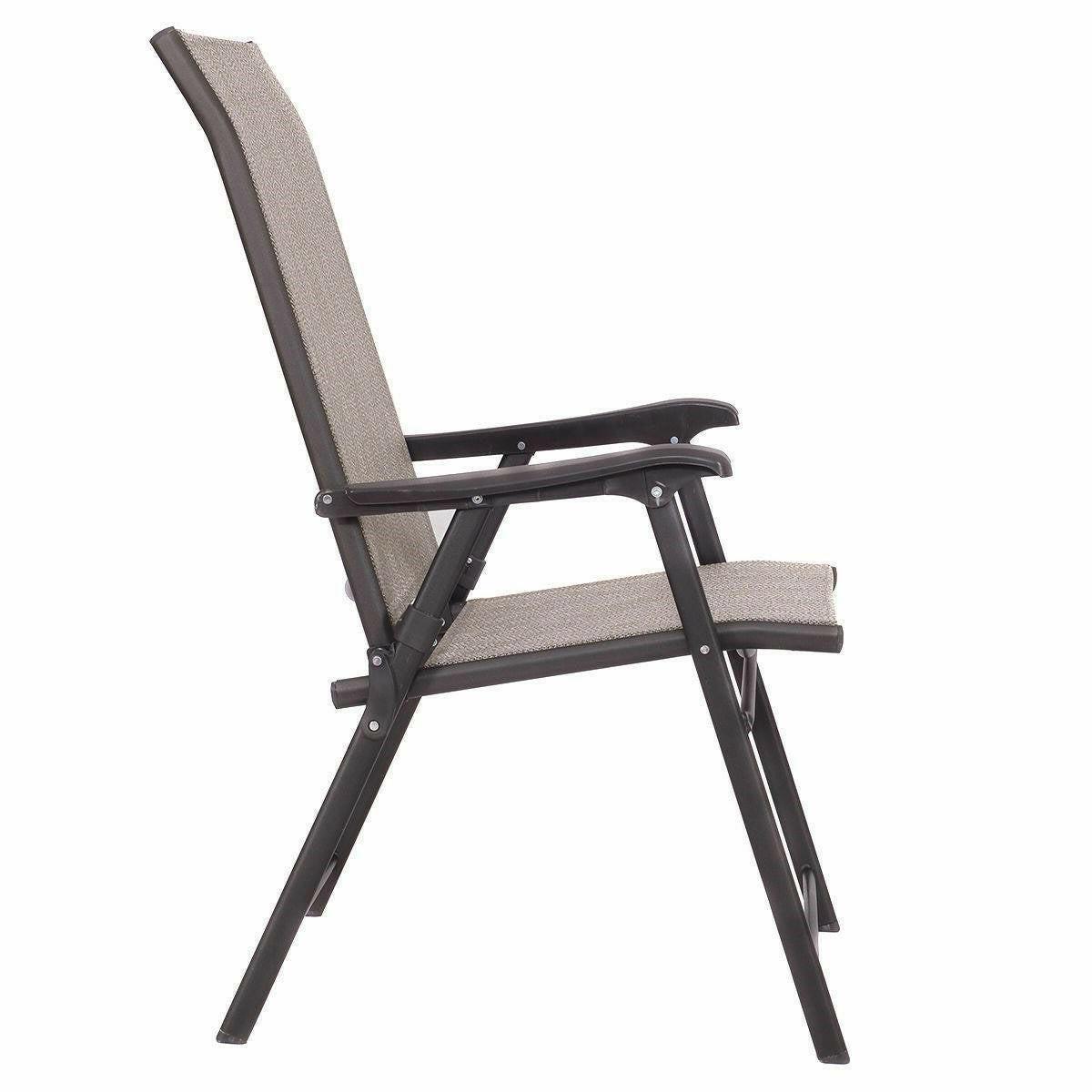 Set of 2 Outdoor Folding Patio Chairs in Brown with Black Metal Frame - FurniFindUSA