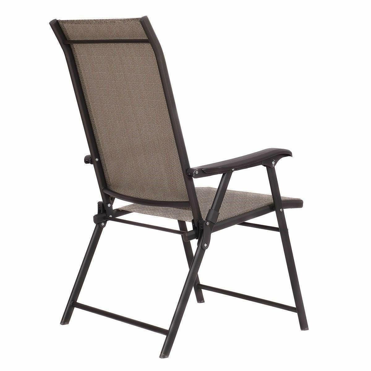 Set of 2 Outdoor Folding Patio Chairs in Brown with Black Metal Frame - FurniFindUSA