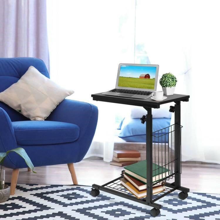 Black Multipurpose Adjustable Height TV Tray Sofa Table on Wheels - FurniFindUSA