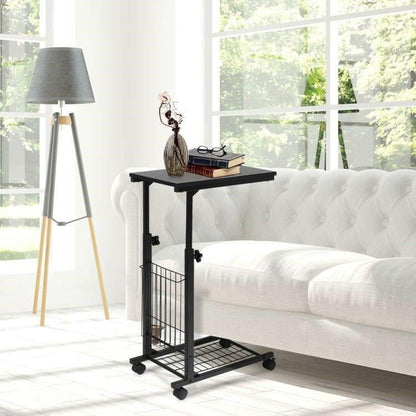 Black Multipurpose Adjustable Height TV Tray Sofa Table on Wheels - FurniFindUSA