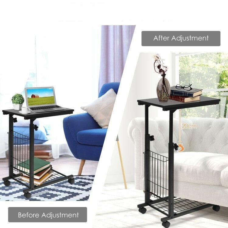 Black Multipurpose Adjustable Height TV Tray Sofa Table on Wheels - FurniFindUSA