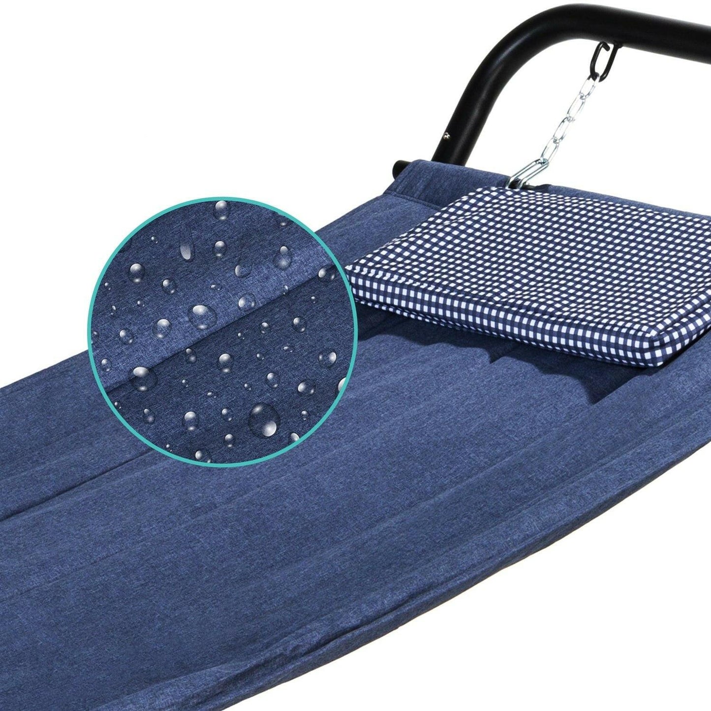 Blue Waterproof Patio Hammock w/ Stand Pillow Storage Pockets - FurniFindUSA