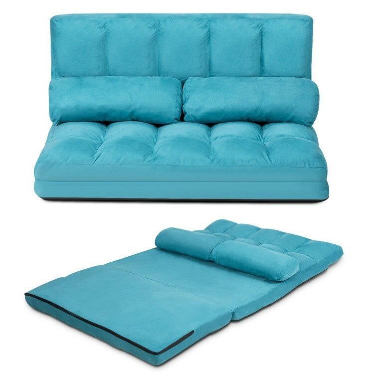 Foldable 5-Tilt Floor Sofa Bed with Detachable with Cloth Cover in Teal Blue - FurniFindUSA