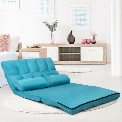 Foldable 5-Tilt Floor Sofa Bed with Detachable with Cloth Cover in Teal Blue - FurniFindUSA