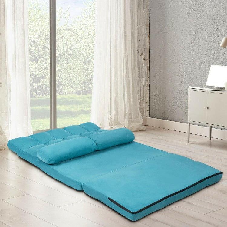 Foldable 5-Tilt Floor Sofa Bed with Detachable with Cloth Cover in Teal Blue - FurniFindUSA
