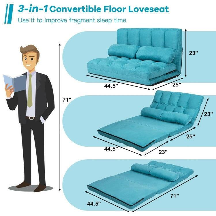 Foldable 5-Tilt Floor Sofa Bed with Detachable with Cloth Cover in Teal Blue - FurniFindUSA