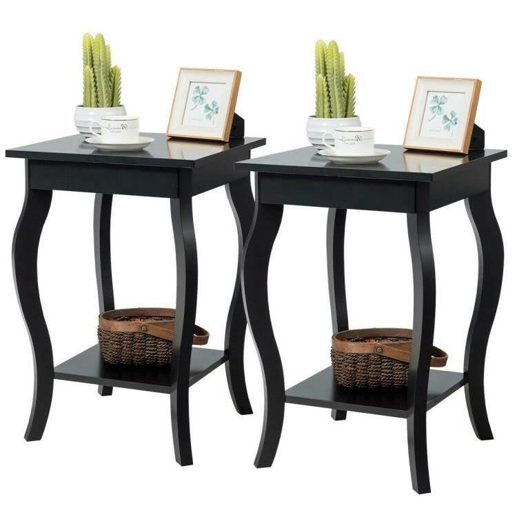 Stylish Nightstand End Table in Black Wood Finish - Set of 2 - FurniFindUSA