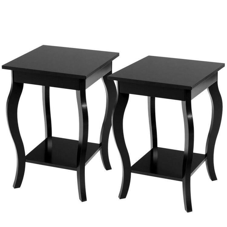 Stylish Nightstand End Table in Black Wood Finish - Set of 2 - FurniFindUSA