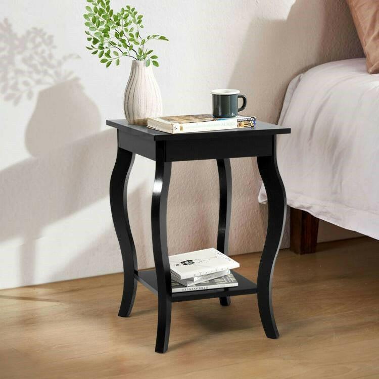 Stylish Nightstand End Table in Black Wood Finish - Set of 2 - FurniFindUSA