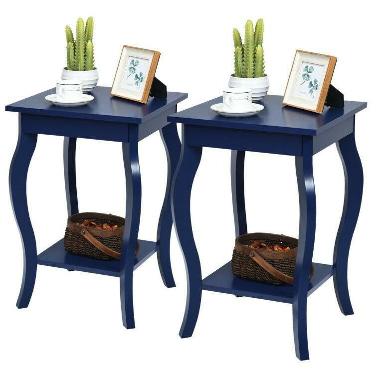 Stylish Nightstand End Table in Dark Blue Wood Finish - Set of 2 - FurniFindUSA