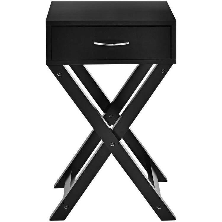 X-Shape 1 Drawer Nightstand End Side Table Storage in Black - FurniFindUSA