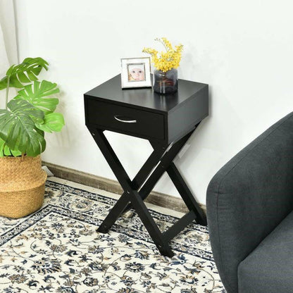 X-Shape 1 Drawer Nightstand End Side Table Storage in Black - FurniFindUSA