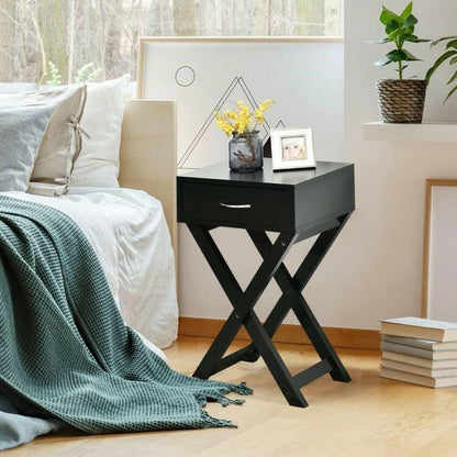 X-Shape 1 Drawer Nightstand End Side Table Storage in Black - FurniFindUSA