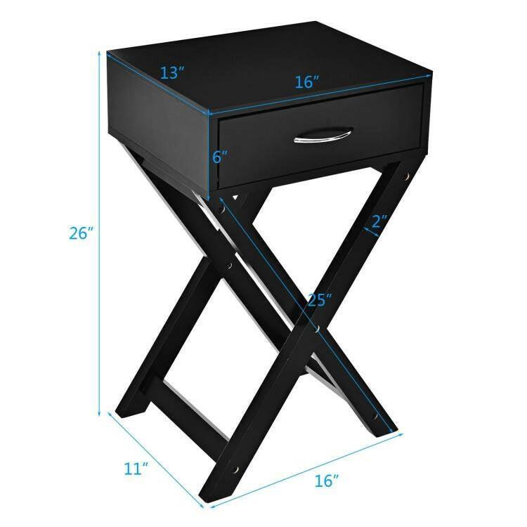 X-Shape 1 Drawer Nightstand End Side Table Storage in Black - FurniFindUSA