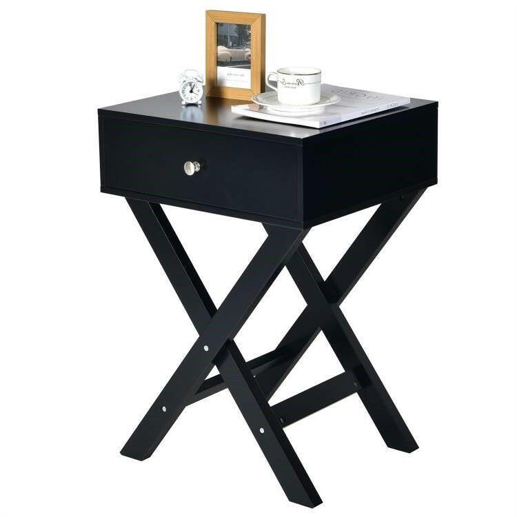 X-Shape 1 Drawer Nightstand End/Side Table Storage in Black - FurniFindUSA