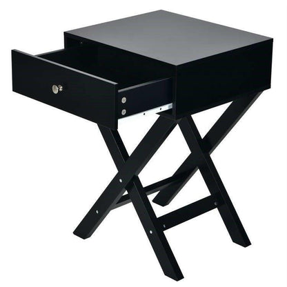 X-Shape 1 Drawer Nightstand End/Side Table Storage in Black - FurniFindUSA