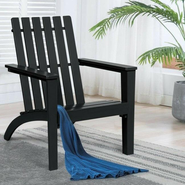 Indoor/Outdoor Acacia Wood Adirondack Lounge Armchair - Black - FurniFindUSA