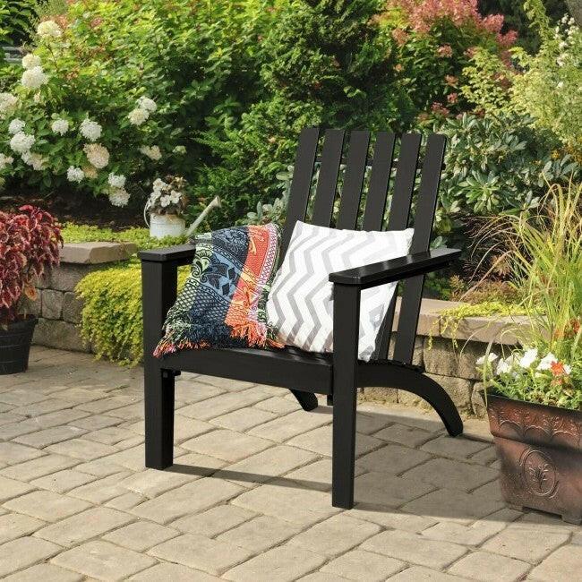 Indoor/Outdoor Acacia Wood Adirondack Lounge Armchair - Black - FurniFindUSA