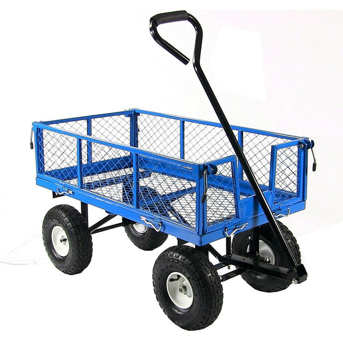 Heavy Duty Blue Wheelbarrow Steel Log Garden Cart - FurniFindUSA