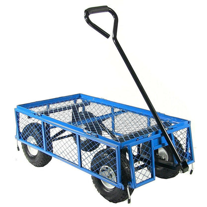 Heavy Duty Blue Wheelbarrow Steel Log Garden Cart - FurniFindUSA