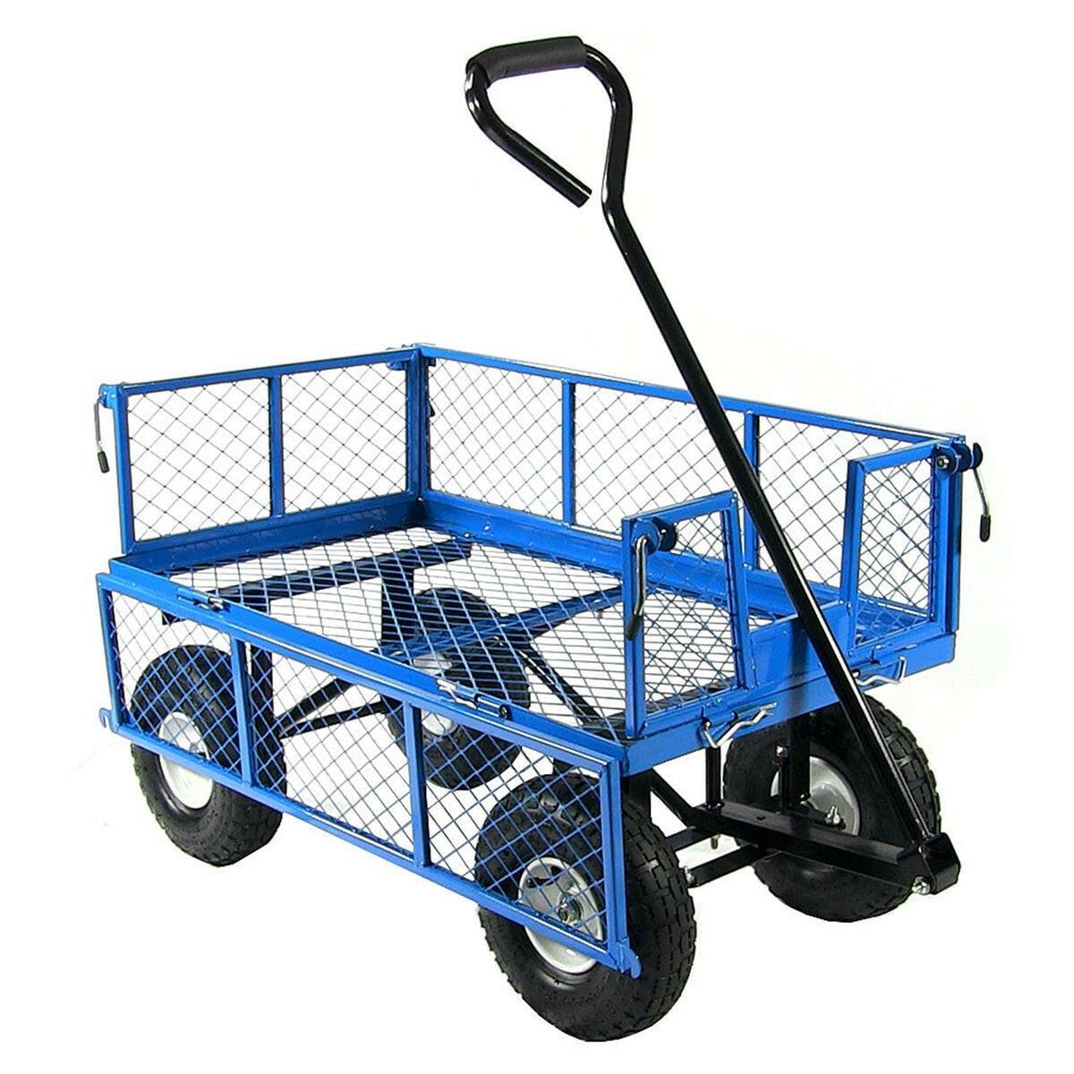 Heavy Duty Blue Wheelbarrow Steel Log Garden Cart - FurniFindUSA