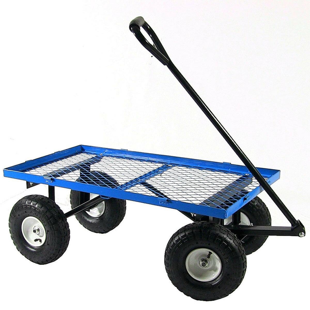 Heavy Duty Blue Wheelbarrow Steel Log Garden Cart - FurniFindUSA