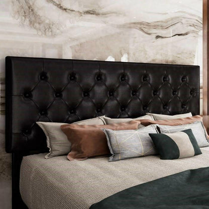 Full Black Faux Leather Upholstered Platform Bed with Button-Tufted Headboard - FurniFindUSA