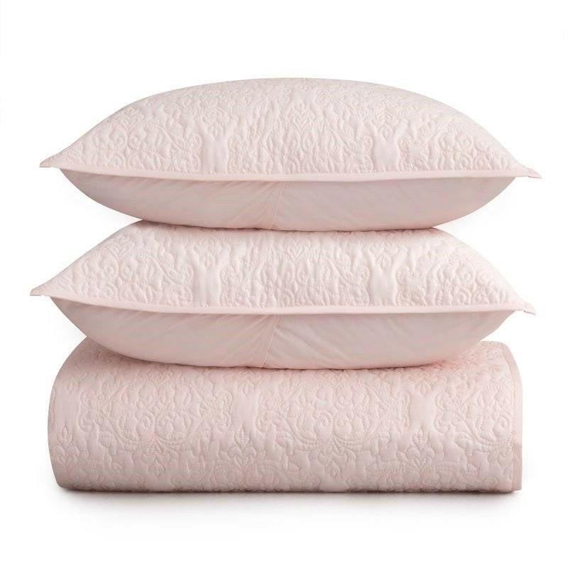 King Size 100-Percent Cotton 3-Piece Quilt Bedspread Set in Blush Pink - FurniFindUSA