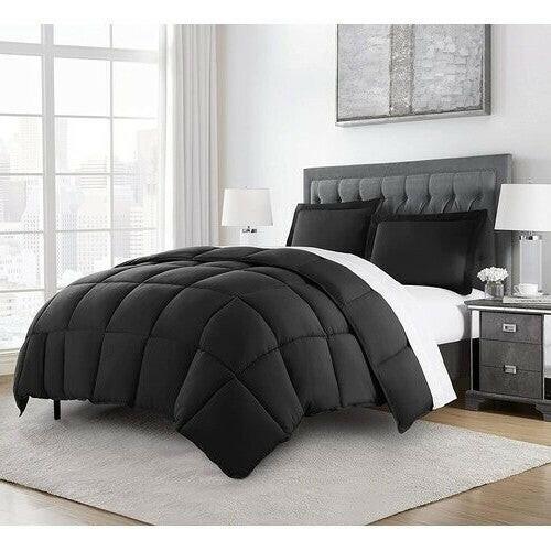 King Size Reversible Microfiber Down Alternative Comforter Set in Black - FurniFindUSA