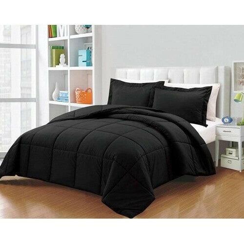 King Size Reversible Microfiber Down Alternative Comforter Set in Black - FurniFindUSA