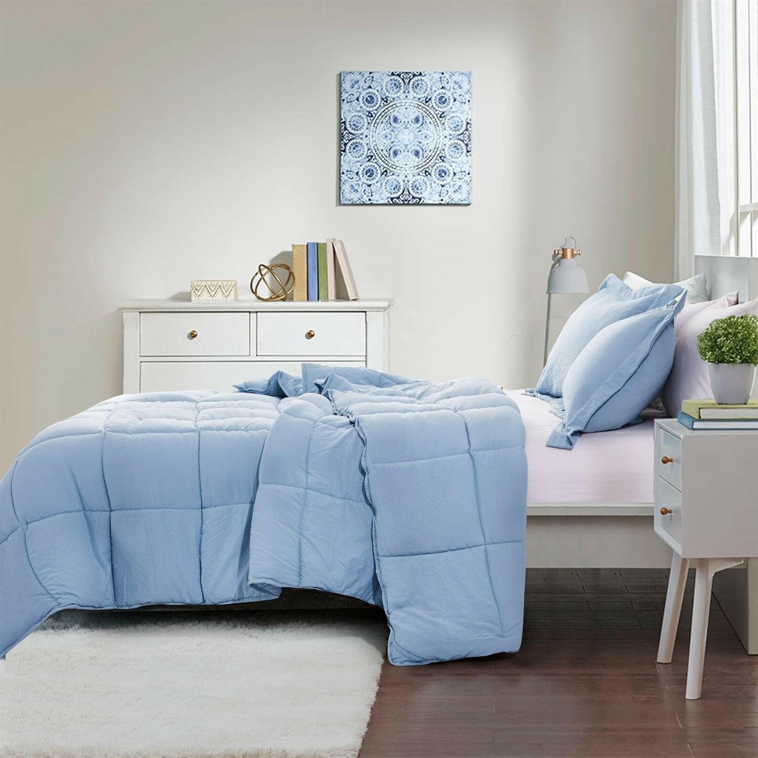 King Size Blue 3 Piece Microfiber Reversible Comforter Set - FurniFindUSA