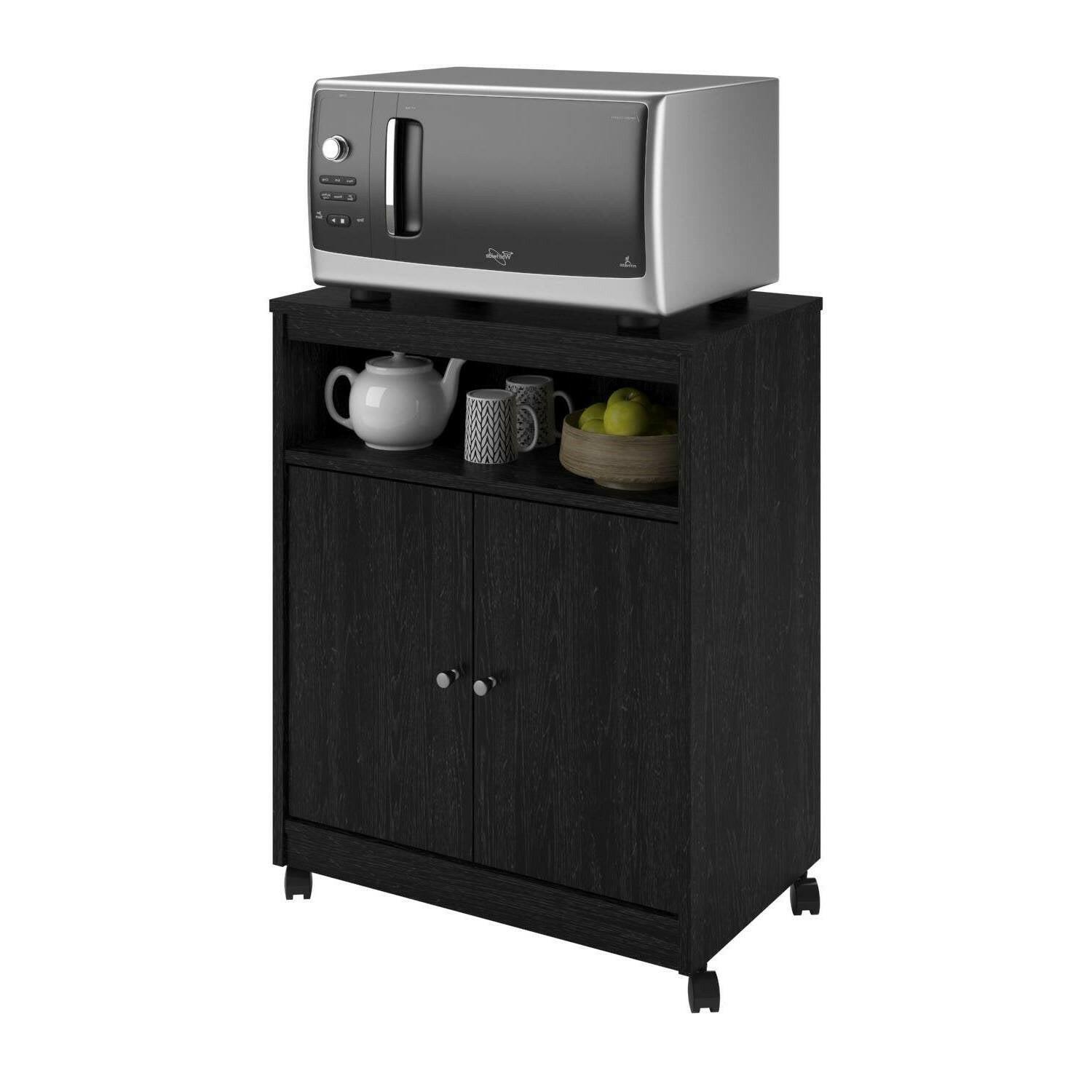 Black Utility Cart / Kitchen Microwave Cart with Casters - FurniFindUSA