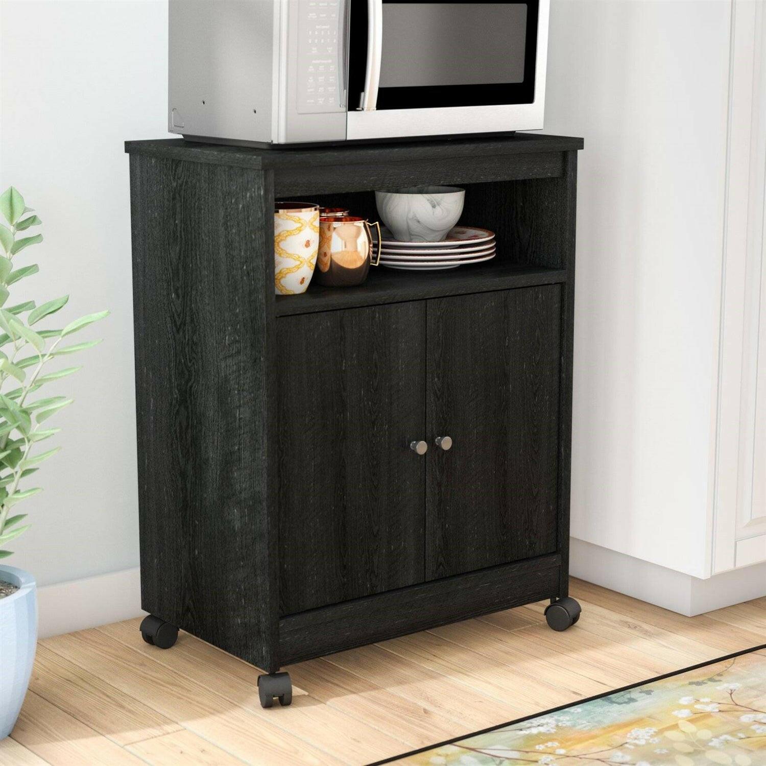 Black Utility Cart / Kitchen Microwave Cart with Casters - FurniFindUSA