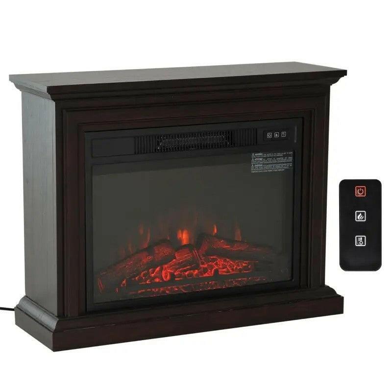 31 inch Dark Brown Electric Fireplace Heater Dimmable Flame Effect and Mantel w/ Remote Control - FurniFindUSA