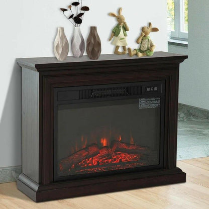 31 inch Dark Brown Electric Fireplace Heater Dimmable Flame Effect and Mantel w/ Remote Control - FurniFindUSA