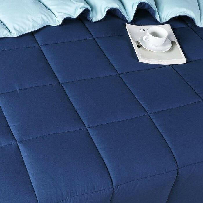 King/Cal King Traditional Microfiber Reversible 3 Piece Comforter Set in Blue/Navy - FurniFindUSA