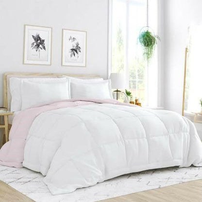 King/Cal King 3-Piece Microfiber Reversible Comforter Set Blush Pink and White - FurniFindUSA