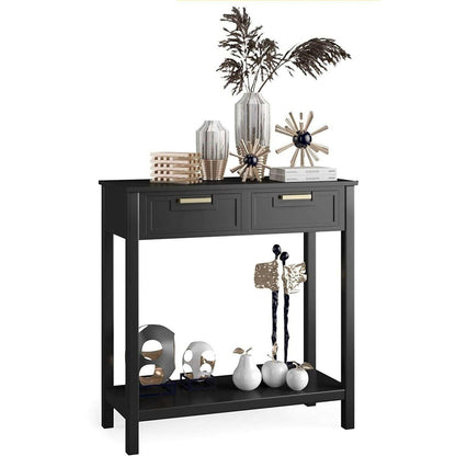 Modern Entryway Accent 2 Drawer Sofa Side Table Black - FurniFindUSA