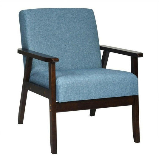 Retro Modern Classic Blue Linen Wide Accent Chair with Espresso Wood Frame - FurniFindUSA