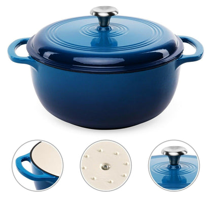 6 Quart Large Blue Enamel Cast-Iron Dutch Oven Kitchen Cookware - FurniFindUSA