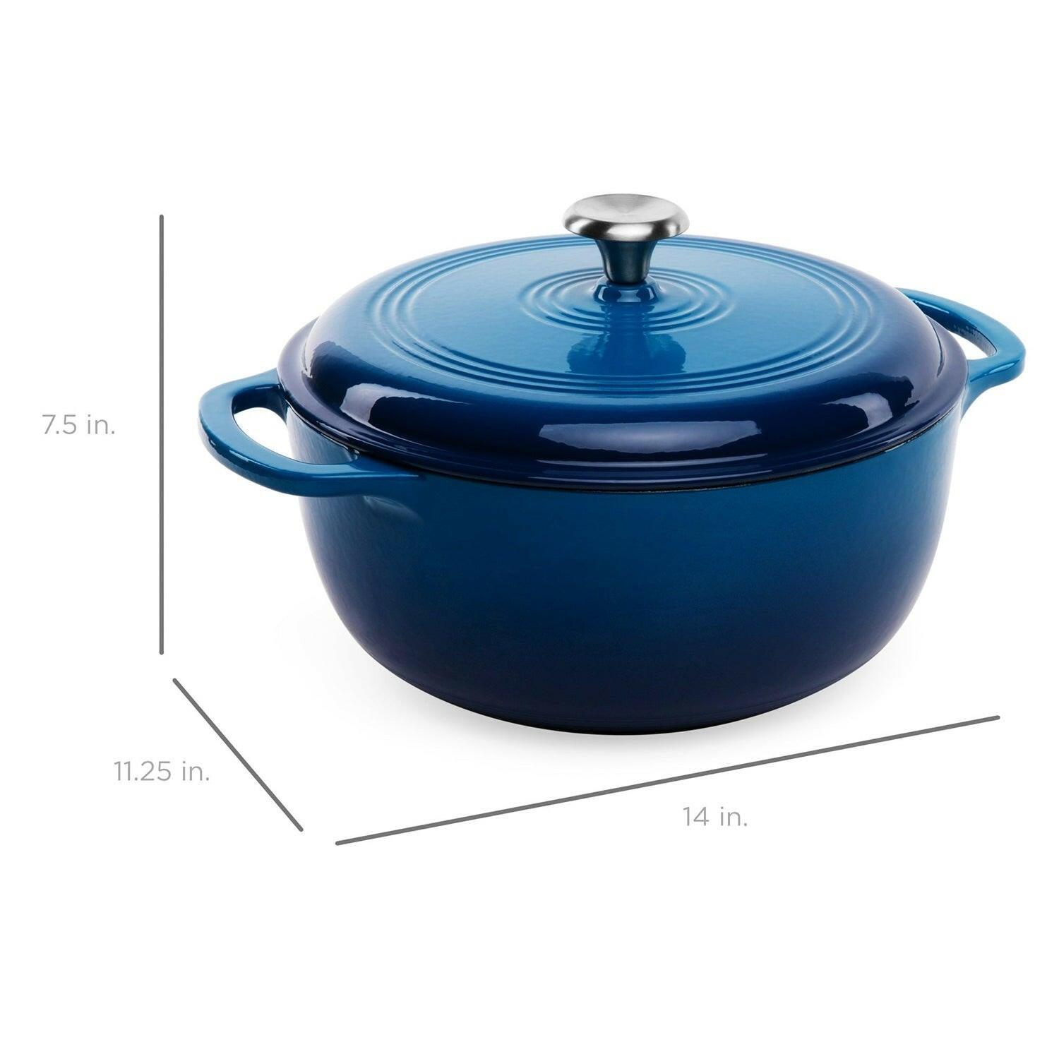 6 Quart Large Blue Enamel Cast-Iron Dutch Oven Kitchen Cookware - FurniFindUSA