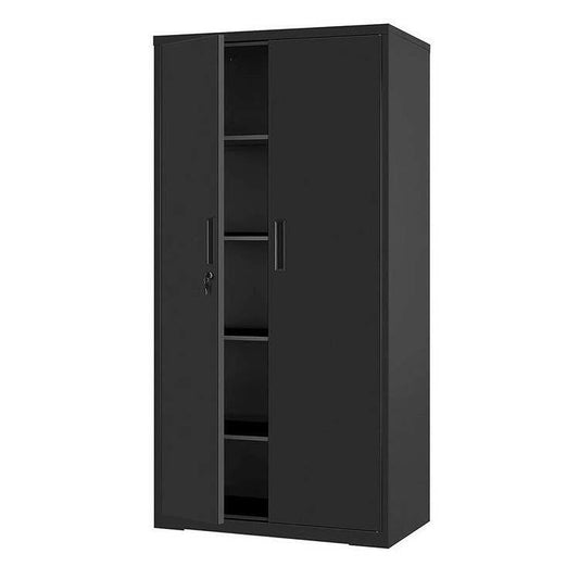 Black Steel Lockable Storage Cabinet Shelving Unit with 4 Adjustable Shelves - FurniFindUSA