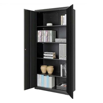 Black Steel Lockable Storage Cabinet Shelving Unit with 4 Adjustable Shelves - FurniFindUSA