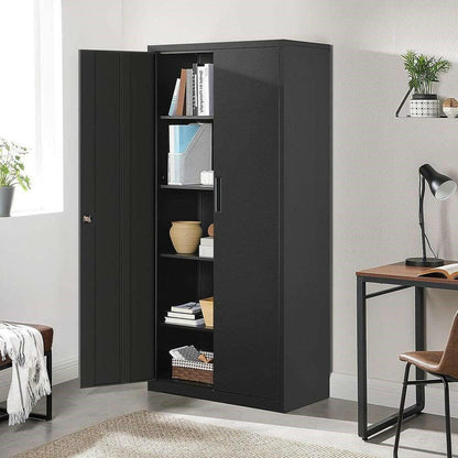 Black Steel Lockable Storage Cabinet Shelving Unit with 4 Adjustable Shelves - FurniFindUSA