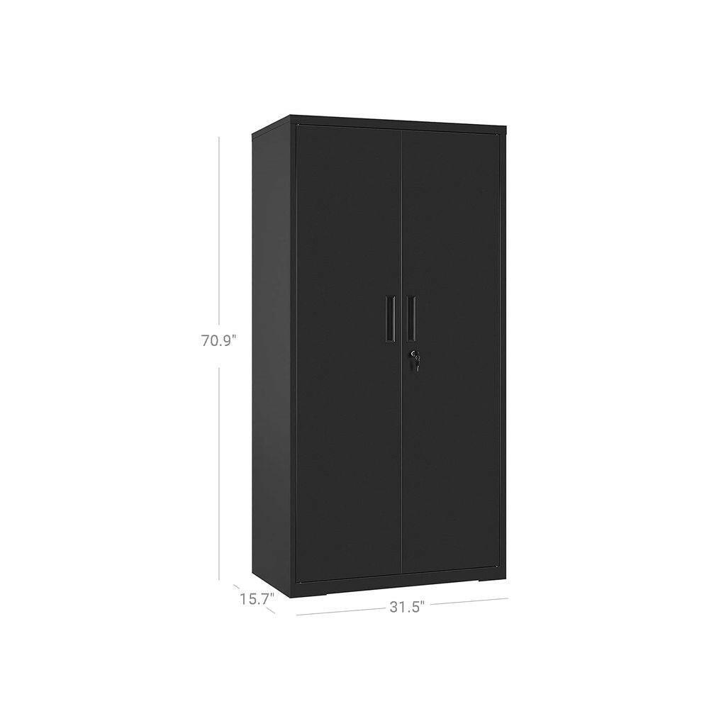 Black Steel Lockable Storage Cabinet Shelving Unit with 4 Adjustable Shelves - FurniFindUSA