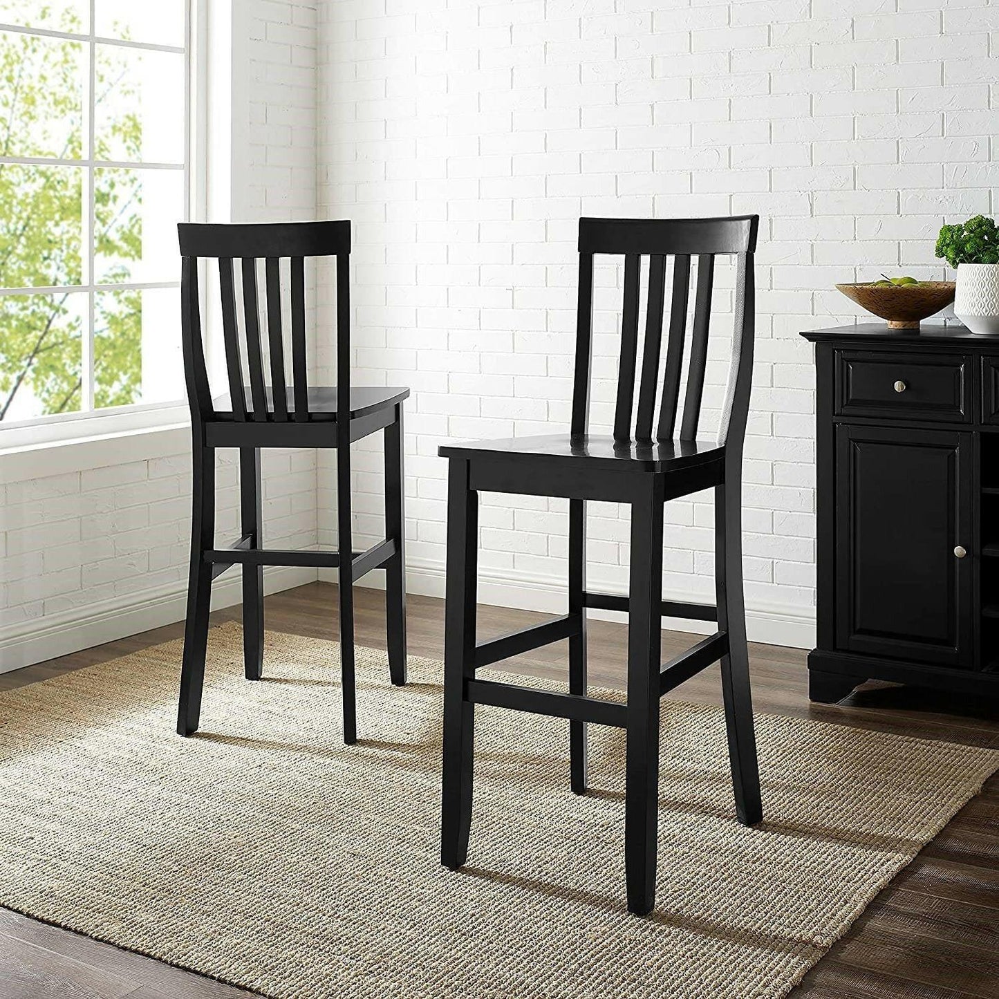 Set of 2 - Solid Hardwood 30-inch Bar Stool in Black Wood Finish - FurniFindUSA