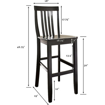 Set of 2 - Solid Hardwood 30-inch Bar Stool in Black Wood Finish - FurniFindUSA